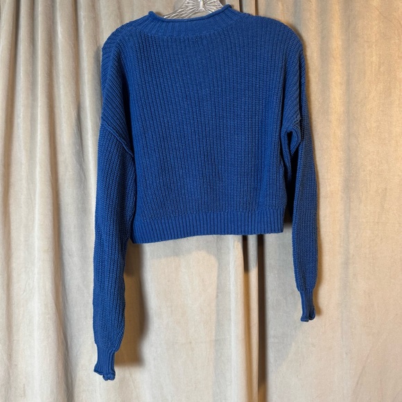 American Eagle Outfitters Crop 1/4 button Blue Knit Sweater Preppy - Picture 4 of 4